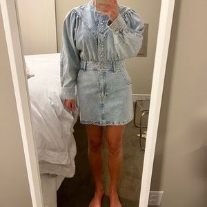 Denim Dress with Puff Sleeves